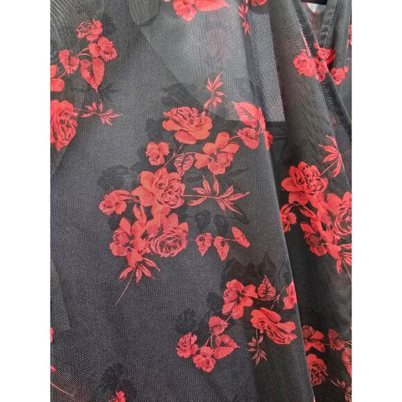 Tahari Floral Mesh Bodysuit With Built-In Tank Black/Red Size L - Picture 6 of 16